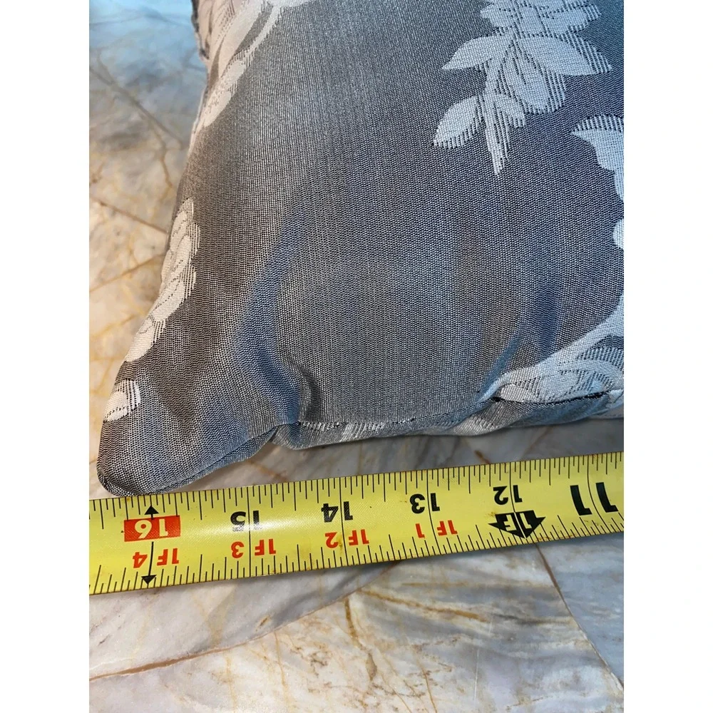 Grey White Floral Jacquard Square Decorative Throw Pillow 18x18 Accent